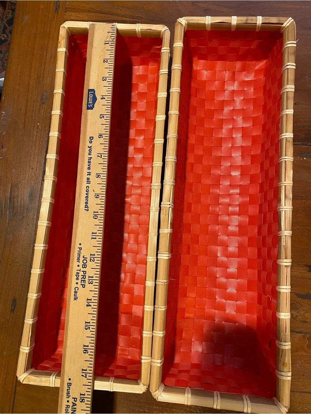 Red Woven Basket/Tray Set - Natural Bamboo Rim